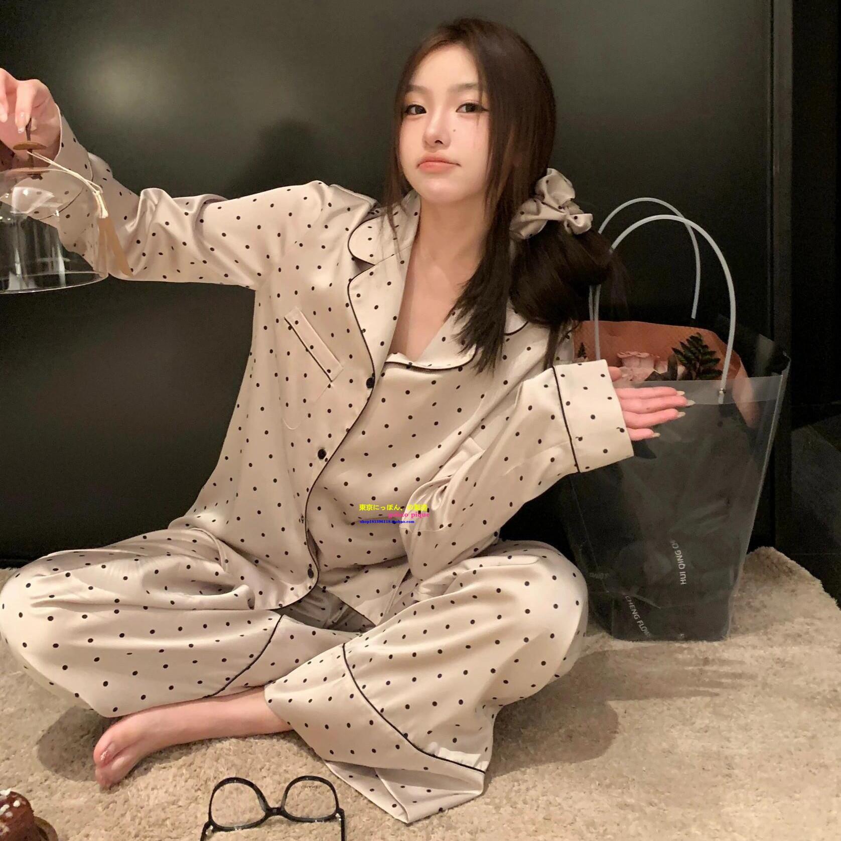 真丝波点印花睡衣秋冬日本GP套装