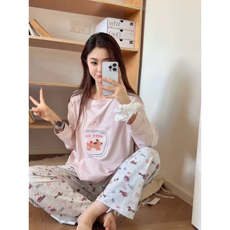 Home春秋季卡通苹果小狗睡衣女款