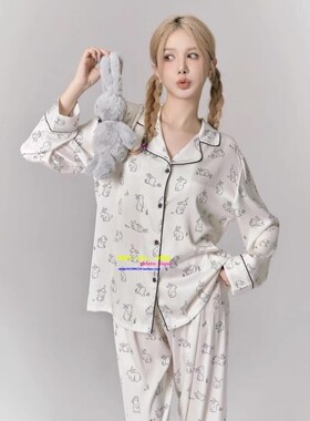 正品GP pique卡通春秋睡衣女冰丝小兔子印花高级感家居服套装开衫