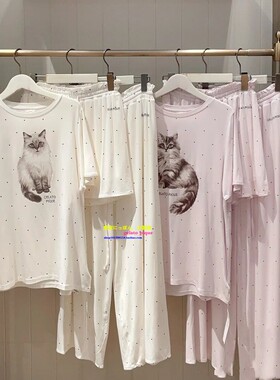 日本GP gelato pique夏季睡衣女可爱布偶猫咪波点短袖长裤家居服