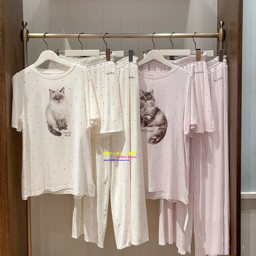 正品GP猫咪波点莫代尔睡衣女短袖