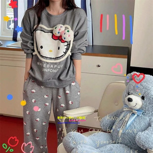 日本GP秋冬新款睡衣女卡通猫咪网红甜美凯蒂猫印花KT纯棉家居服套