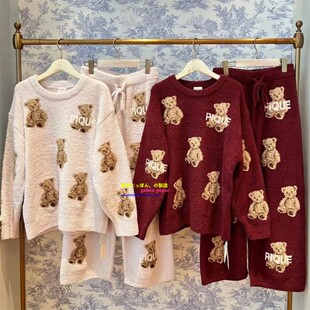 软绵绵睡衣女圣诞红小熊保暖加厚家居服 pique冬季 日本GP gelato