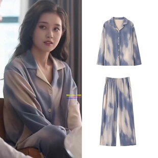 日本GP秋冬新款网红郭宇欣女主同款睡衣棉纱三件套家居服套装扎染