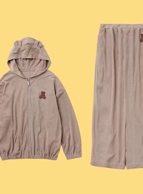 日本you gelato pique新款软绵绵睡衣女小熊长袖卡通家居服GP套装