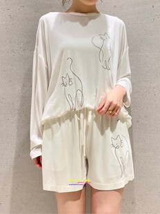 日本you gelato pique日系夏季 睡衣女卡通猫咪莫代尔家居服套装