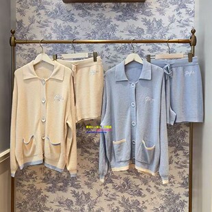 家居服撞色 女上衣短裤 日本GPgelato pique春秋可爱睡衣女套头开衫