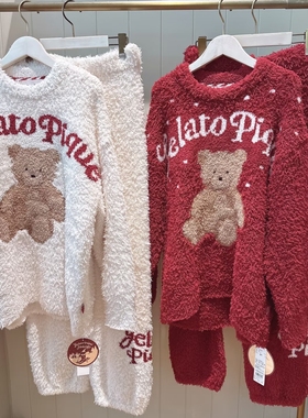 日本GP gelato pique冬季软绵绵半边绒睡衣圣诞节小熊情侣家居服