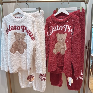 软绵绵半边绒睡衣圣诞节小熊情侣家居服 pique冬季 日本GP gelato