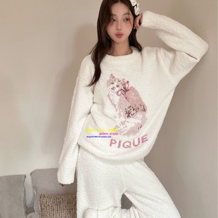 软绵绵保暖睡衣可爱猫咪家居服套装 日本GP 新款 pique冬季 gelato