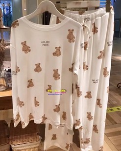 卡通小熊狗长袖 pique春秋睡衣女新款 家居服纯棉GP gelato 日本you