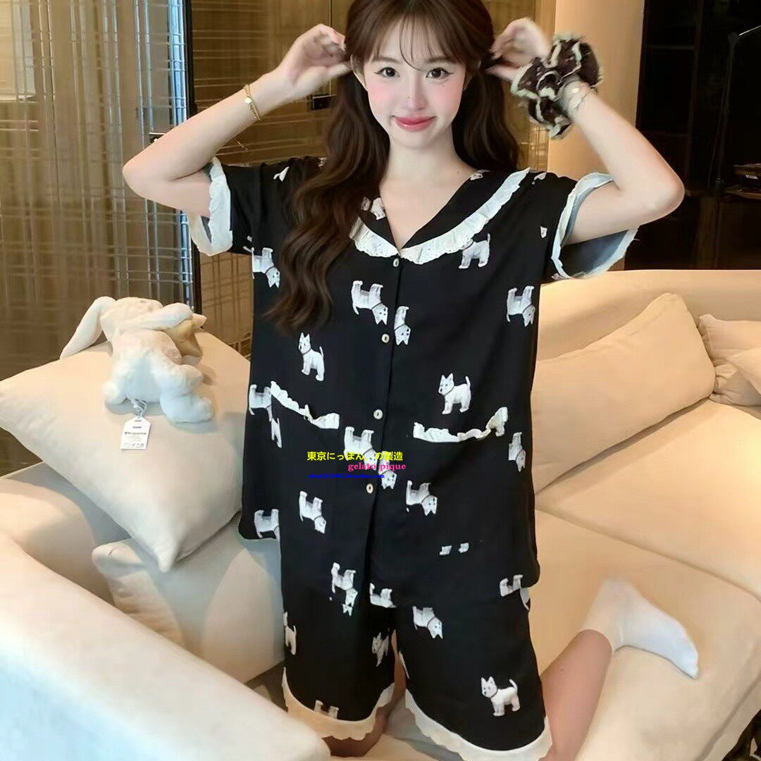 夏季蕾丝花边可外穿短袖睡衣女