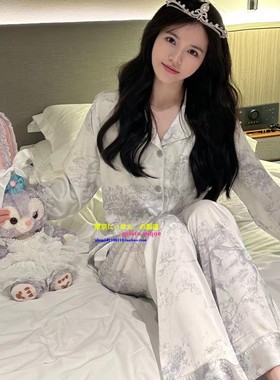 日本GP秋冬新款真丝睡衣女长袖长裤扎染高级感宽松家居服网红套装