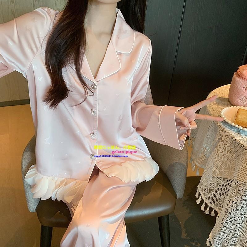 日本GP女春秋新款真丝睡衣套装