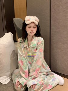 正品GP pique秋冬季冰丝睡衣女花卉ins高级感长袖家居服套装薄款