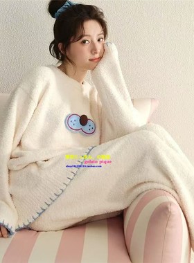 日本GP冬季睡衣慵懒风少女可爱酷猫针织珊瑚绒保暖加厚家居服睡裙