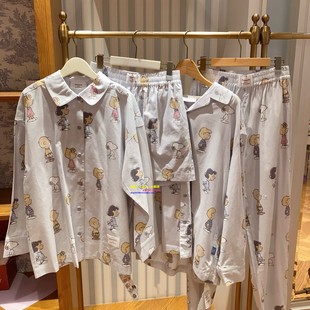 日本GP gelato pique春秋新款纯棉男女睡衣套装史努比卡通家居服