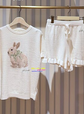 日本GP gelato pique夏季新款小兔子软绵绵睡衣女短袖短裤家居服