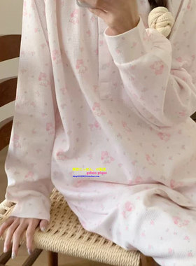 日本GP新款春季睡衣女卡通可爱华夫格梦幻小马甜美长袖长裤家居服