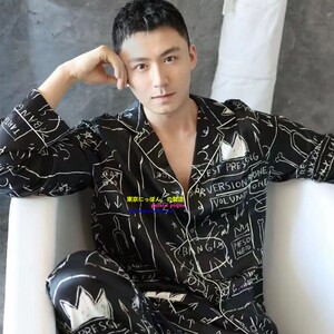 日本男女情侣真丝涂鸦潮牌睡衣