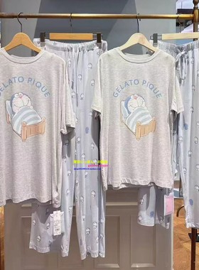 日本GP gelato pique秋季莫代尔短袖长裤睡衣男哆啦A梦卡通家居服