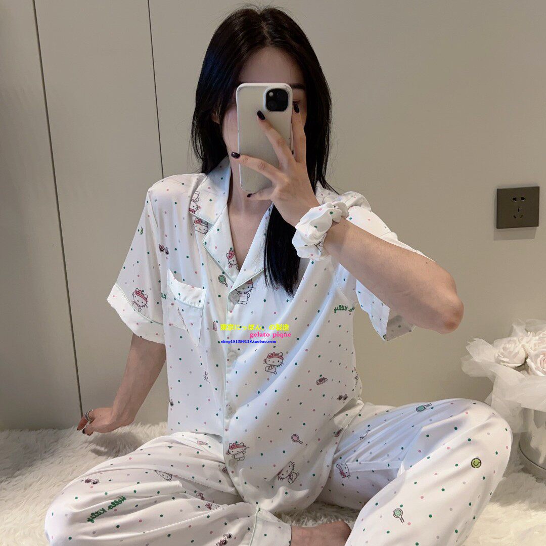 夏季真丝凯蒂猫波点短袖睡衣套装