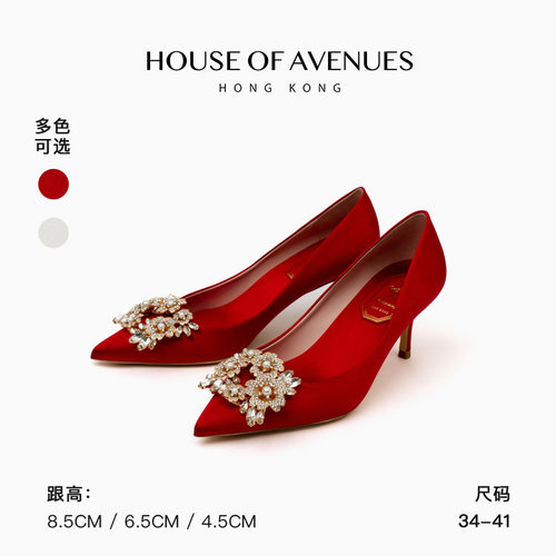 Houseofavenues高跟鞋绸缎钻扣