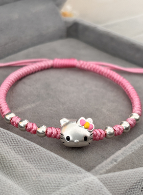 999足银KT猫红绳手链手工编织