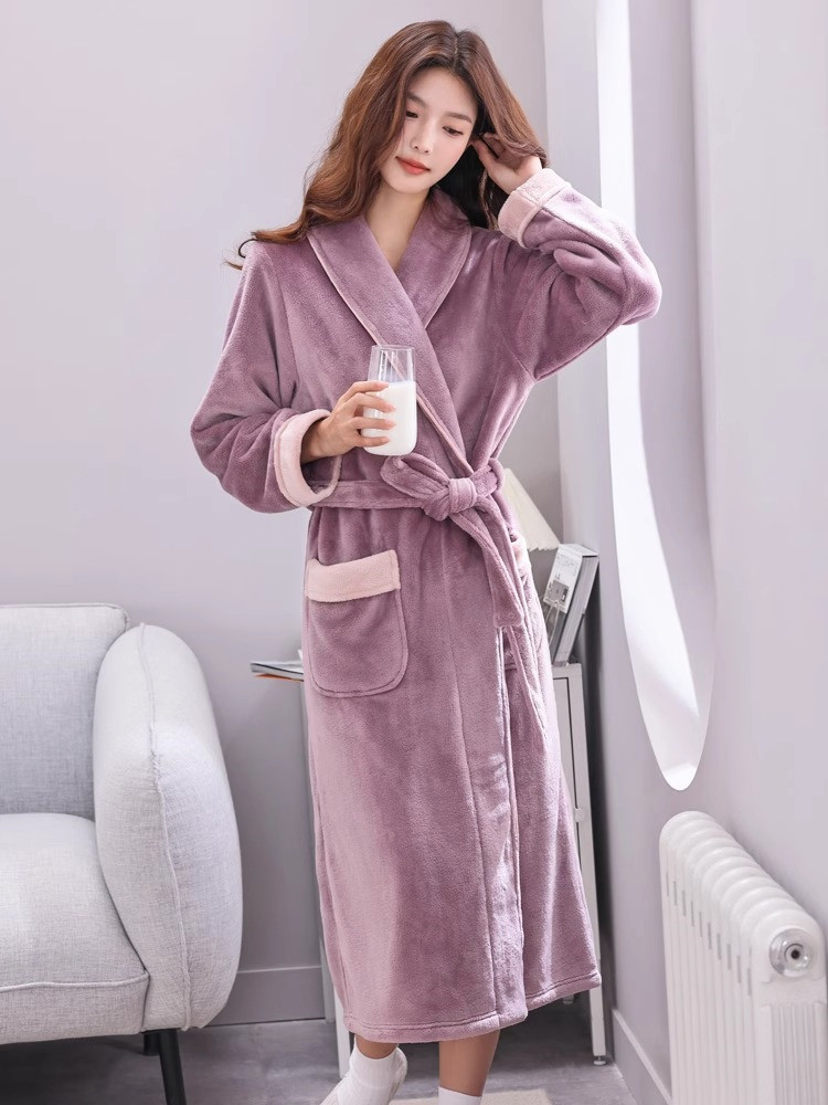 珊瑚绒睡袍女秋冬加绒加厚睡衣法兰绒轻奢高级感可外穿浴袍家居服