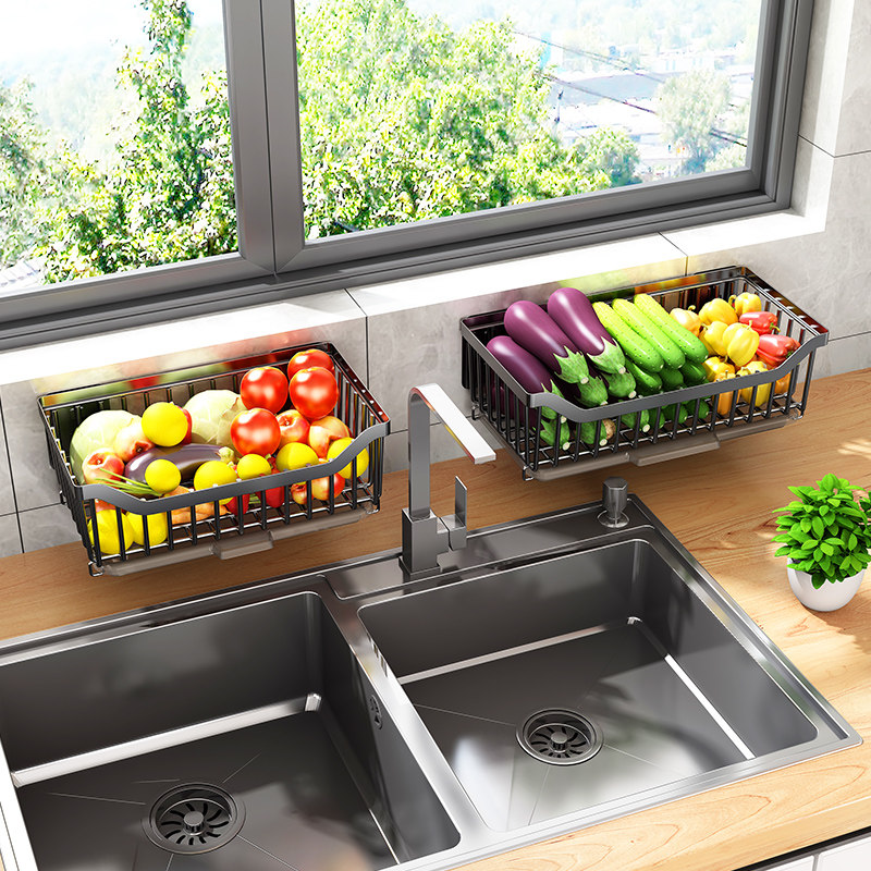 不锈钢厨房免打孔菜篮子置物架壁挂放蔬菜水果收纳筐家用墙上沥水,厨房/烹饪用具,厨房置物架/置物柜/角架,淘宝优惠券,粉丝福利购,淘宝优惠卷