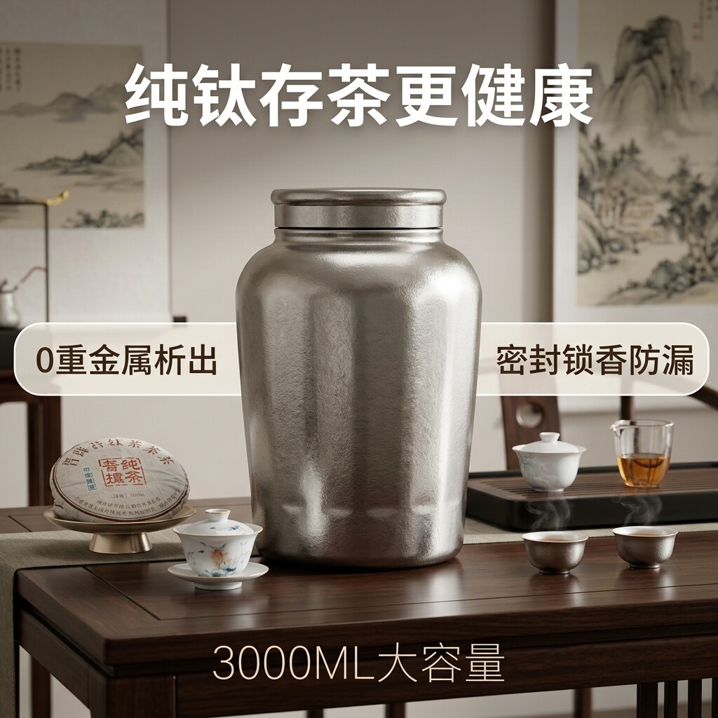 纯钛茶叶罐密封防潮防虫防潮防尘家用茶叶罐储存罐储存罐3000ML