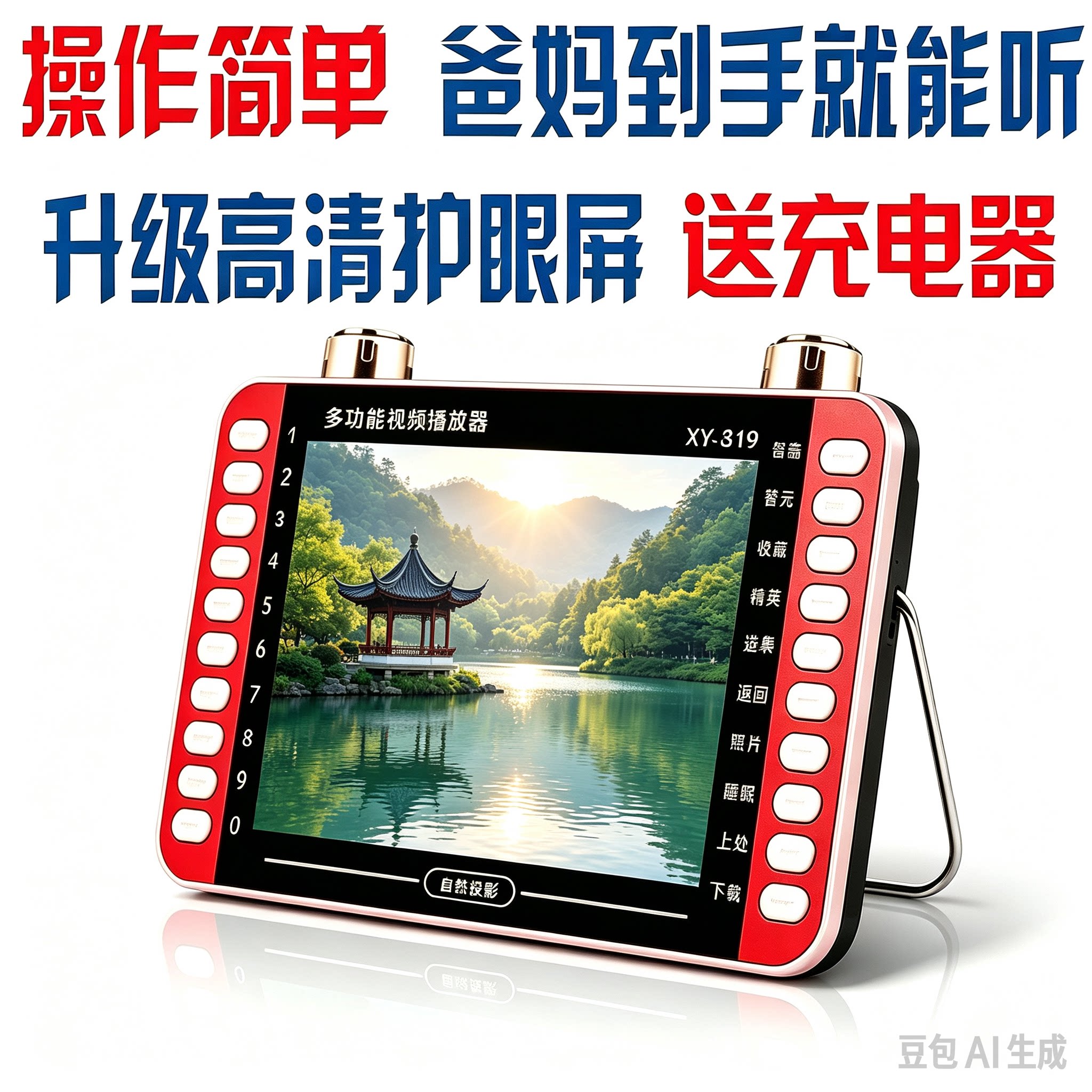 高清13寸唱歌播放器视频机讲课看戏机广场舞读经便携音响老人充电
