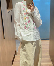【双生蝴蝶梦】puretea茶愫撞色绣花衬衫女立领长袖上衣2025春新