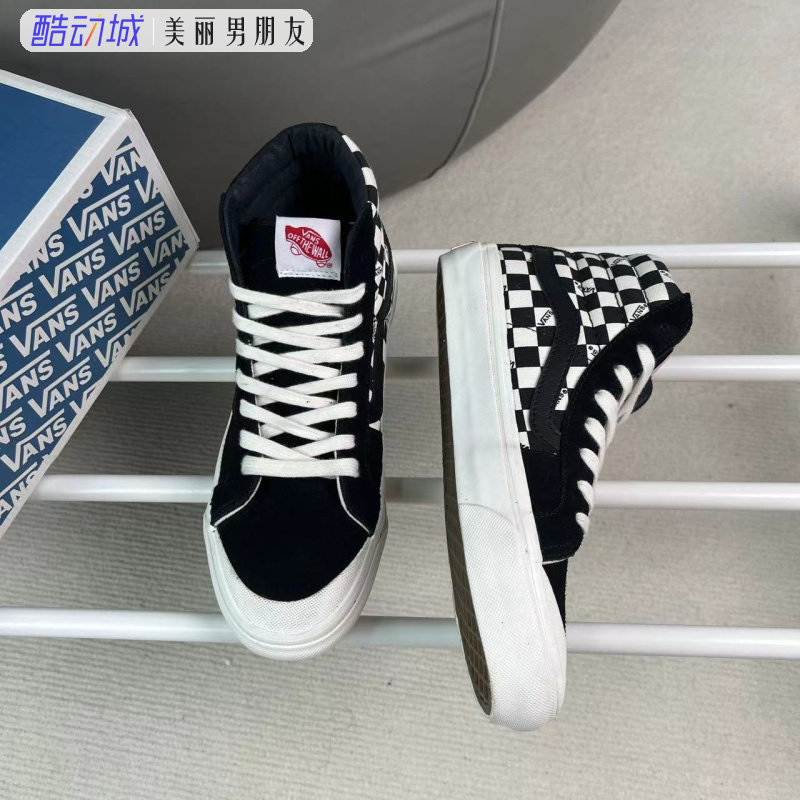 VANSOG棋盘格系带男女高帮板鞋