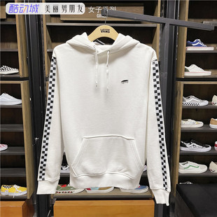 Vans范斯 黑白棋盘格加绒套头衫白色女子保暖连帽卫衣VN0A3QSEWHT