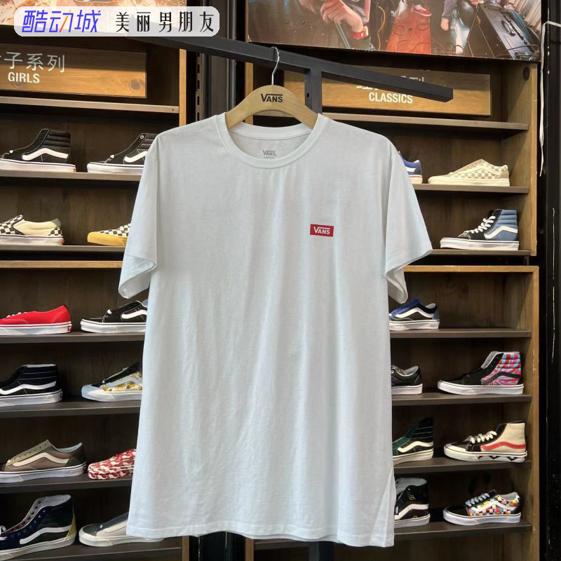 VANS短袖男女白红logo经典T恤