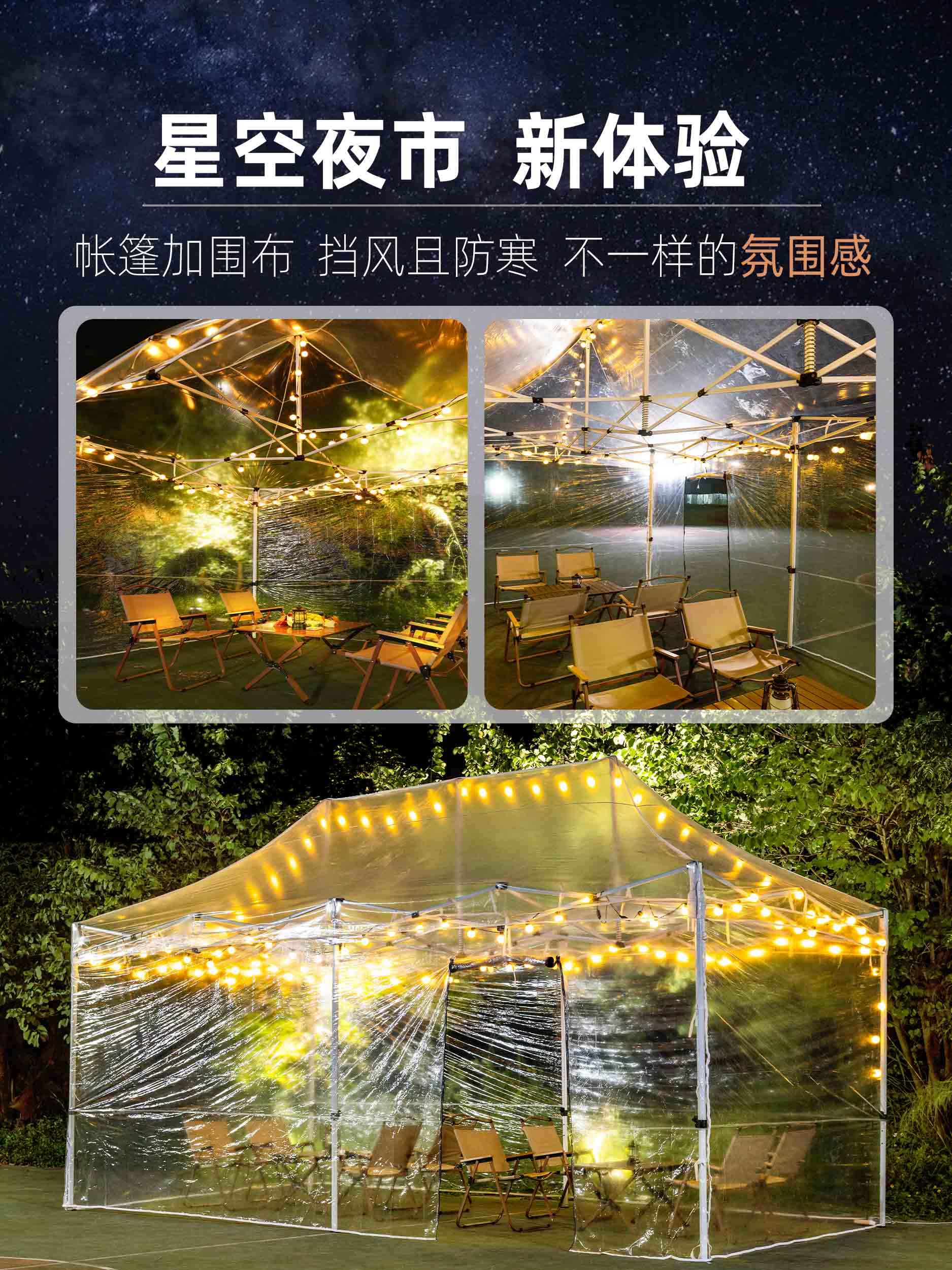 四角户外全透明帐篷便携式室外摆摊用棚子塑料布挡风冬季保暖雨棚