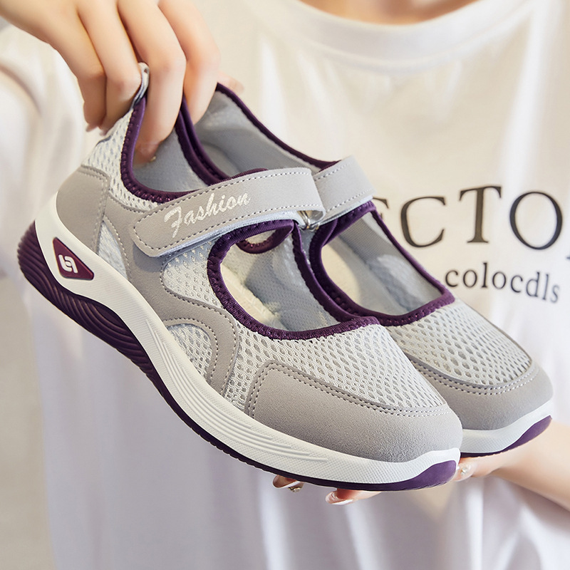 鞋子女2024夏季新款健步鞋跨境TEMU中老年妈妈鞋魔术贴网鞋
