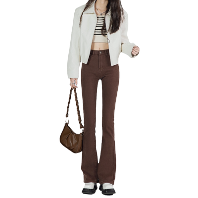 微喇加绒牛仔裤女高腰