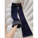 子 秋冬保暖百搭小个子喇叭马蹄长裤 加绒加厚微喇牛仔裤 女2025新款