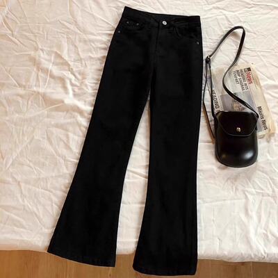 梨型身材黑色微喇牛仔裤女秋冬季