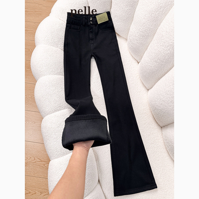 黑色微喇牛仔裤女秋冬2025新款