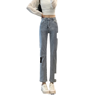 小个子高腰直筒牛仔裤女