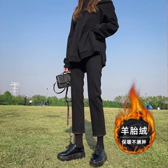 加绒黑色烟管牛仔裤女2024年秋冬新款显瘦小个子直筒窄版九分裤子
