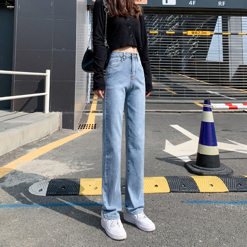 浅蓝窄版直筒牛仔裤女2024
