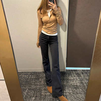 黑色微喇牛仔裤女秋冬季