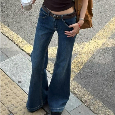复古辣妹低腰微喇牛仔裤女