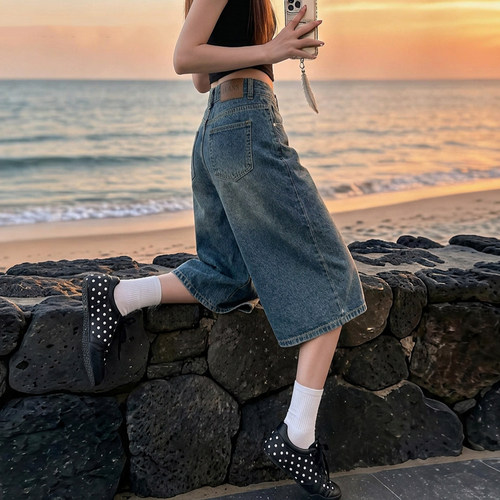 美式七分裤牛仔短裤女夏季