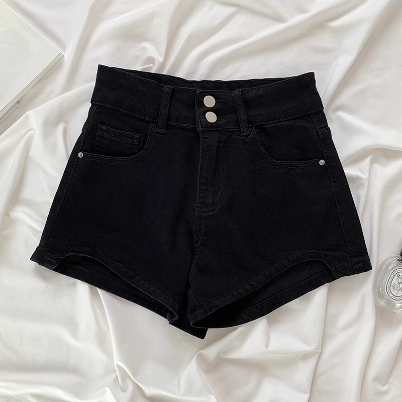黑色辣妹紧身弹力牛仔短裤女夏季2025新款高腰显瘦a字包臀热裤子
