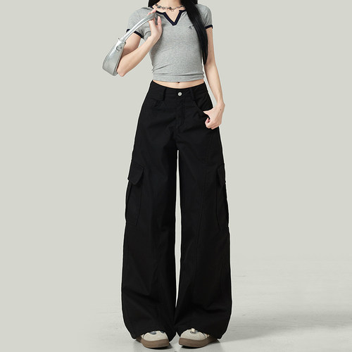 黑色高腰工装休闲裤女2026